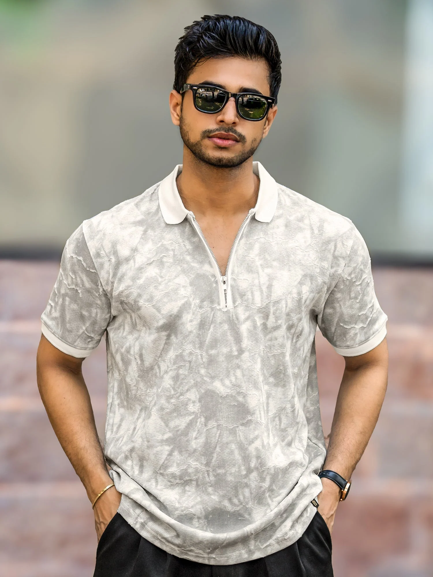 Burnout Spray Grey Half Sleeve Polo T Shirt